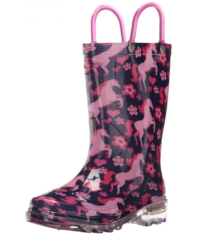 Boots Girls' Waterproof Rain Boots That Light up with Each Step - Glitter Horse - CB1863AZSOL $56.38
