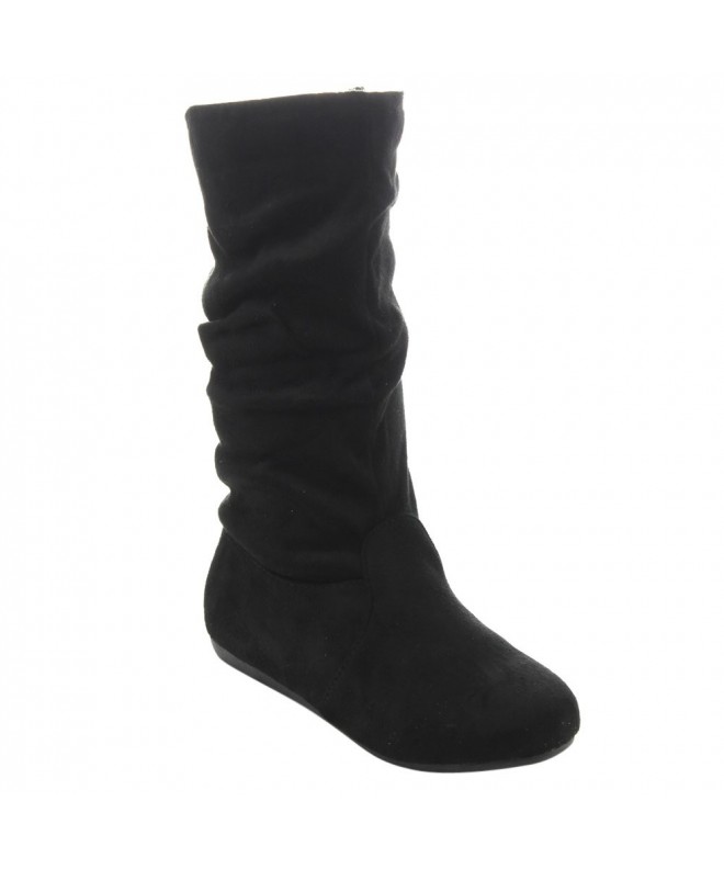 Boots Girl's Mid-Calf Solid Color Flat Heel Slouch Boots - Black - CY12KV85935 $48.38