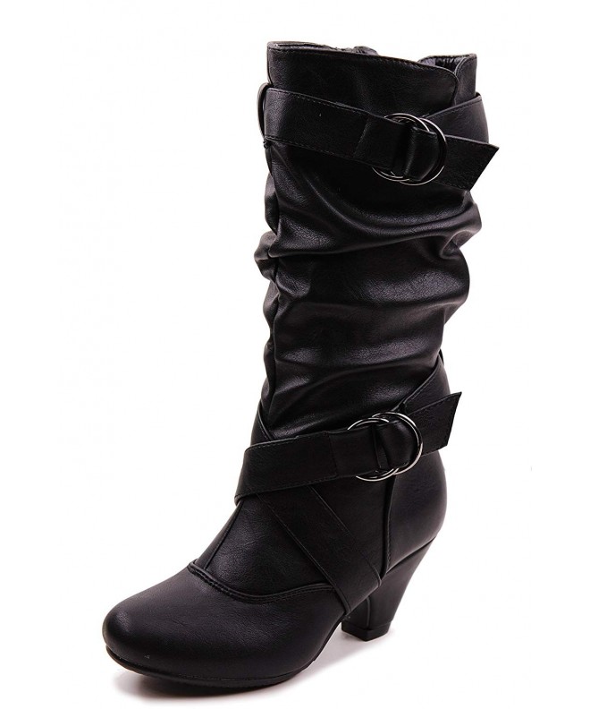 Boots Link Little Girl's Pauline-38 Kitten Heel Boots With Decorative Buckles - Black - C811FOO2YVH $45.40