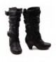 Boots Link Little Girl's Pauline-38 Kitten Heel Boots With Decorative Buckles - Black - C811FOO2YVH $45.40