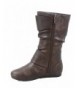 Boots Girl's Kid's Cute Faux Leather Two Buckle Zipper Flat Heel Mid Calf Boot Shoes - Brown - CL18GGICLNW $46.21