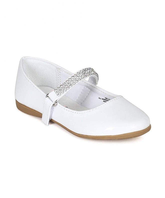 Boots Girls Patent Leatherette Round Toe Rhinestone Mary Jane Ballerina Flat White - CX11TXTOG8X $45.69