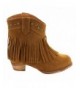 Boots I Yokids Cece-65K Girl's Modern Studded Fringe Cowboy Chunky Ankle Bootie - Rust - CK12JDXEQTR $56.62