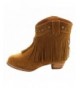 Boots I Yokids Cece-65K Girl's Modern Studded Fringe Cowboy Chunky Ankle Bootie - Rust - CK12JDXEQTR $56.62