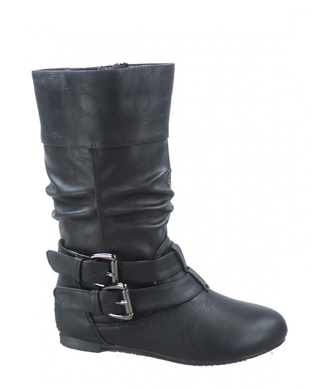 Boots Sonny-54K Youth Girl's Fashion Low Heel Zipper Buckle Round Toe Riding Boot - Black - CN18GZXKZ0X $50.51