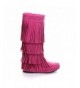 Boots Ava-18K Children's 3-Layers Fringe Moccasin Style Mid-Calf Boots - Pink - CS125TO9V17 $59.68