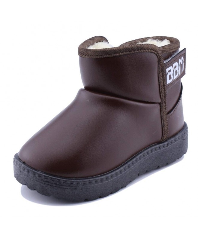Boots Boy's Girl's Waterproof Fur Lining Flat Short Ankle Winter Snow Boots(Toddler/Little Kid) - 02brown - CY1883KH9XK $26.31