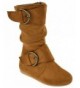 Boots Girl's Kid's Faux Suede Two Buckle Zipper Flat Heel Mid Calf Slouchy Boot Shoes - Tan - CR18NCAXW5M $36.84