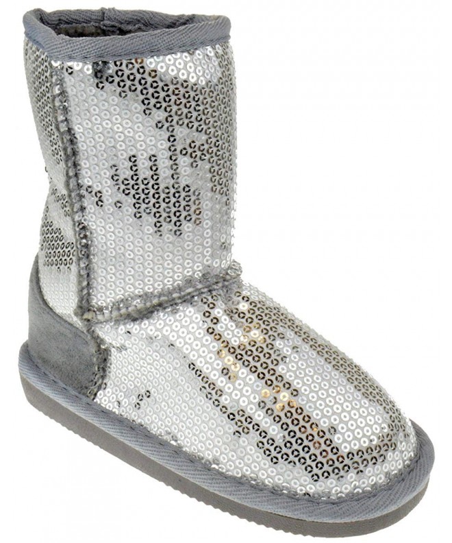 Boots Little Girls Sequin Slip On Shearling Boots - Silver - CO11NK7JCTH $51.82