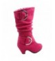 Boots Girl's Youth Fashion Round Toe Low Heel Slouch Buckle Zipper Boots Shoes - Fuchsia - C1186355AC3 $44.70