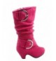 Boots Girl's Youth Fashion Round Toe Low Heel Slouch Buckle Zipper Boots Shoes - Fuchsia - C1186355AC3 $44.70