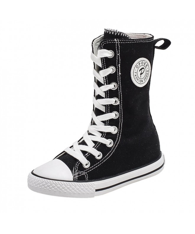 Boots Girl Tall Punk Canvas Sneakers Lace up High Boots(Toddler/Little Kid/Big Kid) - Black - C2186LZMHQ0 $48.40