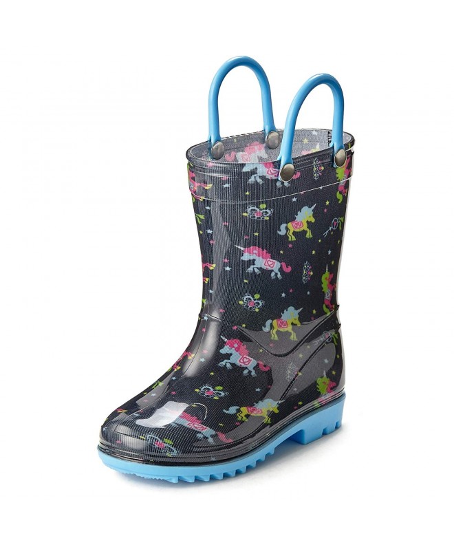 Boots Toddler and Kids Waterproof Rain Boots with Easy-On Handles - Boys and Girls Fun Colors and Designs - Unicorns - CR18DH...