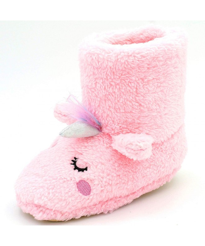 Boots Little Girls Unicorn Warm Fur Lining Boots Indoor Slippers Winter Slip-On Cute Toddler Kids - Pink - C318KM5IEGA $23.96