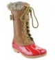 Boots Duck 10K Little Girls Knee High Rain Lace Up Fur Trendy Rubber Duck Boots - Red - C518IHGXOQC $56.60