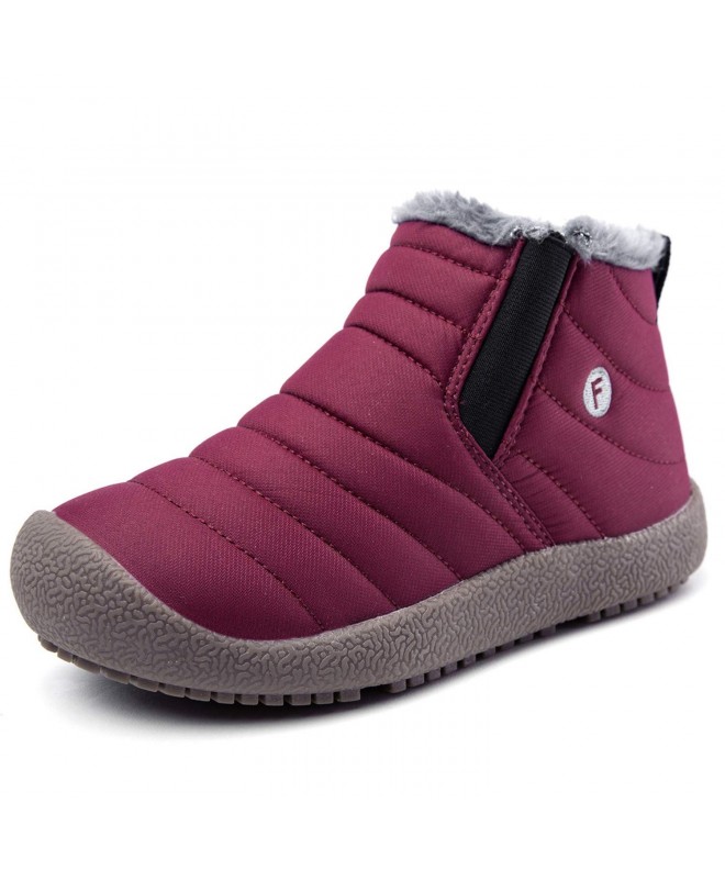 Boots Boys Girls Winter Outdoor Boots Waterproof Slip On Fur Lined Snow Boot - Cute Rose Red - CS18KK2MW2C $41.41