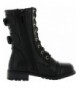 Boots Mango-79 Kids Combat Lace Up Quilted Dual Buckle Zip Decor Mid Calf Motorcycle Boots - Black - C311S33G7CX $51.09