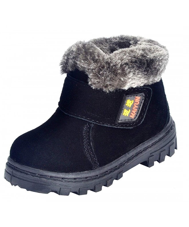 Boots Boy's Girl's Suede Leather Outdoor Waterproof Fur Lined Winter Snow Boots (Toddler/Little Kid/Big Kid) - Black - C8185W...