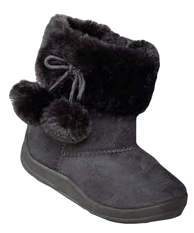Boots Little Girl's Bany Flat Pom Pom Ankle Boot - Dark Grey - CY124UHDTI5 $30.15