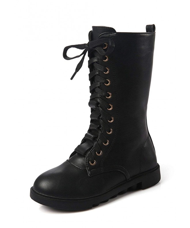 Boots Kids Girls Spring Autumn Military Mid Calf Combat Boots - Black - CL186WODXII $67.78