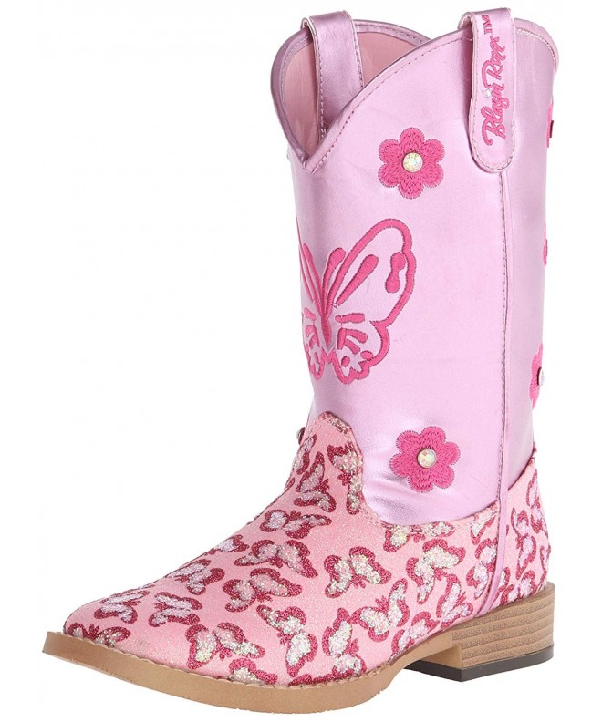 Boots Girls' Pecos Glitter Cowgirl Boot Square Toe - 4451030C - Pink - CE11L3VLHV3 $63.40