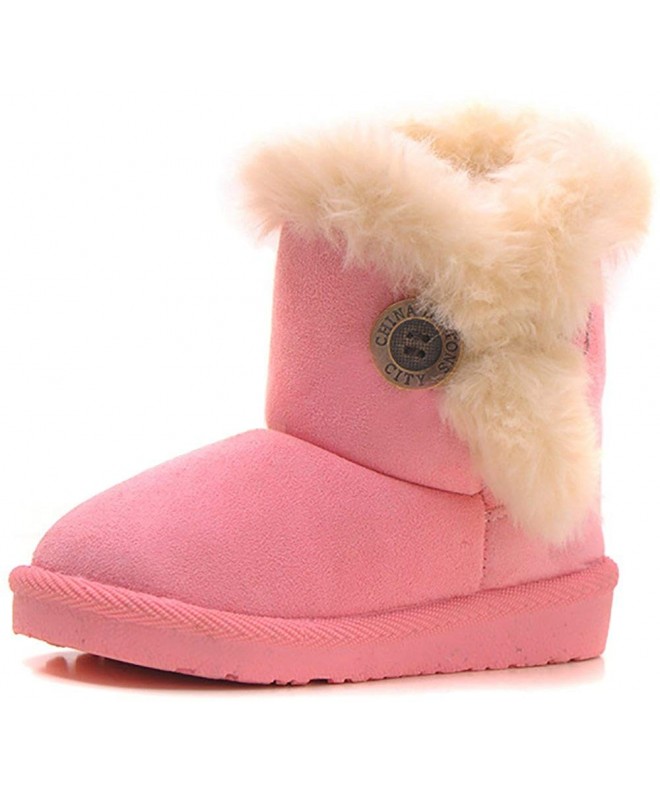Boots Girls Bailey Button Faux Shearling Fur Insulated Snow Boots Kids Winter Flat Shoes (Toddler/Little Kid) - Pink - CX12OB...