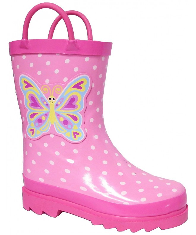 Boots Puddle Play Kids Girls' Butterfly Polka-Dot Printed Waterproof Easy-On Rubber Rain Boots (Toddler/Little Kids) - CM11A8...