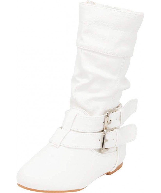 Boots Girls' Strappy Buckle Slouch Flat Mid-Calf Boot (Toddler/Little Kid/Big Kid) - White Pu - C318H6HKE7K $42.56