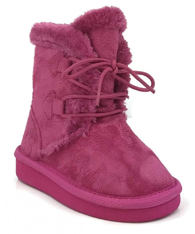 Boots Girl's Mid Calf Pull-On Style Winter Snow Boots - Fuchsia | Laces - C418M57TRCG $43.30
