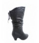 Boots Win-40k Girl's Youth Fashion Round Toe Low Heel Slouch Half Back Lace Zipper Boots Shoes - Black - CS18ISYTIYO $44.87