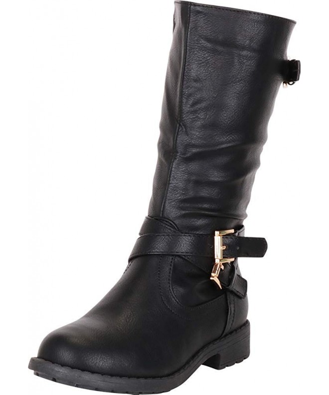 Boots Girls' Moto Crisscross Strappy Buckle Low Heel Riding Boot (Toddler/Little Kid/Big Kid) - Black Pu - CJ18KNA5T2X $51.10