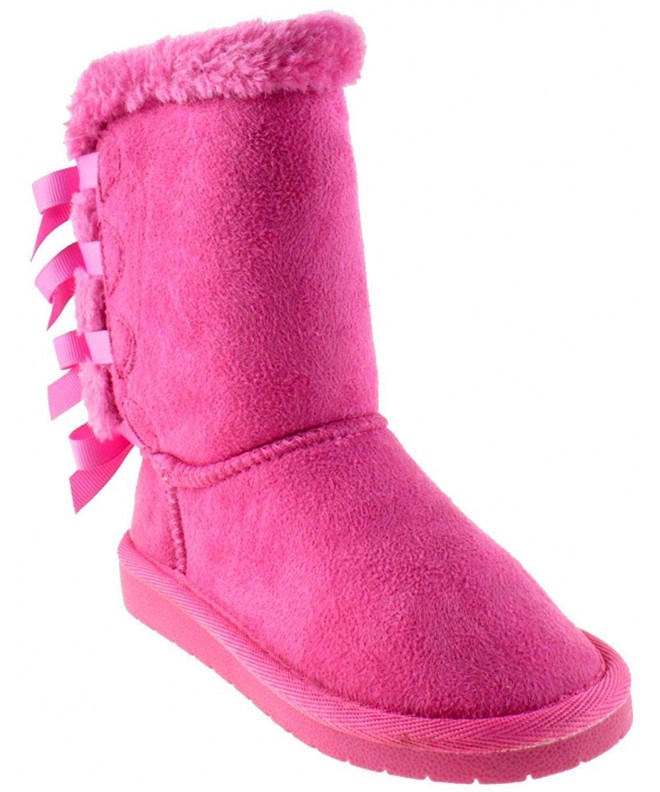 Boots Ann 34K Little Girls Shearling Bowtie Fur Boots Black - Fuchsia - C8188NX576S $33.60