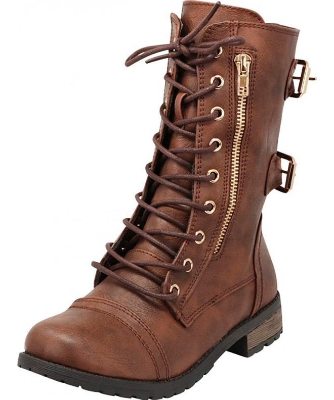 Boots Girls' Lace-Up Non-Slip Lug Sole Military Combat Boot (Toddler/Little Kid/Big Kid) - Brown Pu - C618HR0OWU4 $54.69