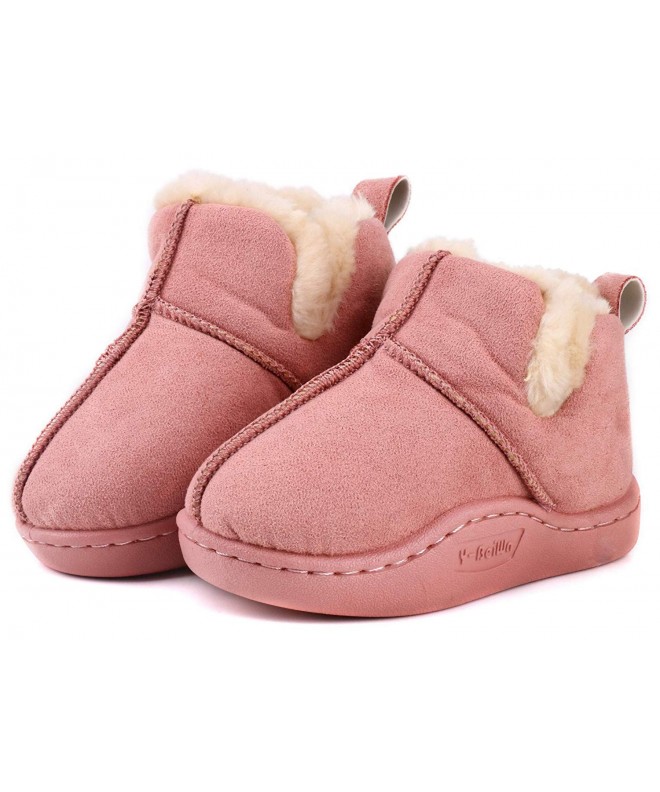 Boots Toddler Boys Girls Fur Lining Booties Shoes Winter Fleece Slip-on Loafers Boots - Pink - CA18KX3O6MM $34.26