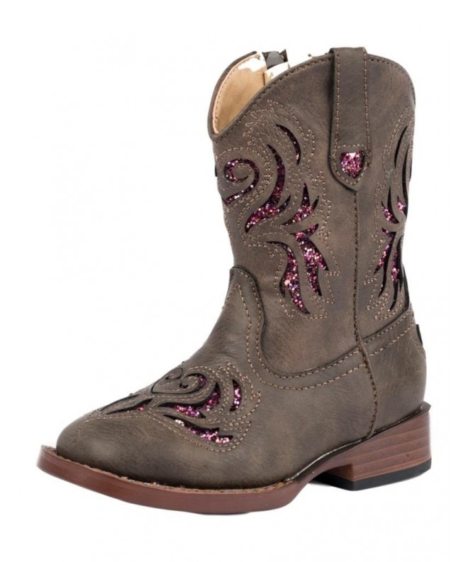 Boots Toddler-Girls' Glitter Breeze Cowgirl Boot Square Toe Brown 6 D - CT1894QMOOY $79.05