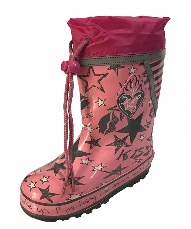 Boots Girls Pink and Grey Hearts and Stars Girly Design Rain Snow Boots w/Lining - CJ12O4ZAD8G $20.86