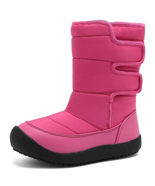 Boots Boy's Girl's Snow Boots Fur Lined Winter Outdoor Slip On Shoes Boots - Dt.pink - CA18LML7DMY $46.55