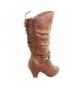 Boots Page-65k Girl's Youth Fashion Round Toe Low Heel Slouch Back Lace Zipper Boots Shoes - Tan - C1185KM6W4Y $48.26