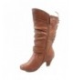 Boots Page-65k Girl's Youth Fashion Round Toe Low Heel Slouch Back Lace Zipper Boots Shoes - Tan - C1185KM6W4Y $48.26