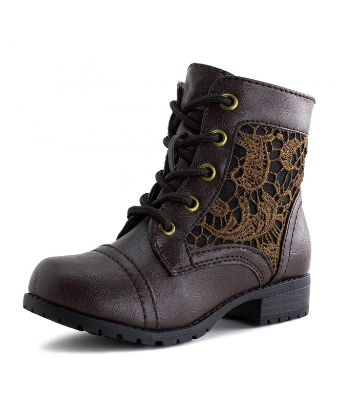 Boots Girls Lace Up Flower Embroider Military Ankle Boots (Little Kid) - Brown - CN127CYA0GB $33.86