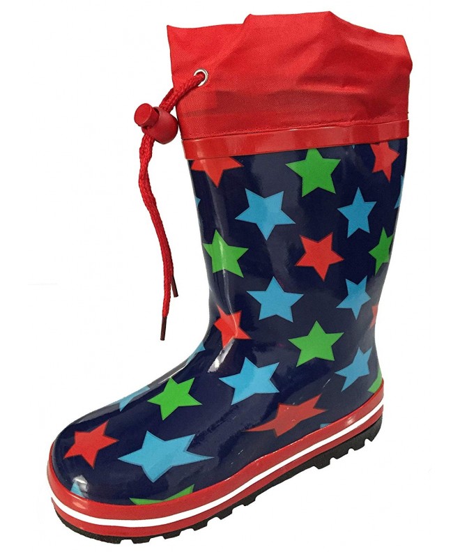 Boots Toddler and Youth Kids Unisex Blue with Stars Design Rain Boot Snow Boot with Tie and Lining - CJ12BW9O1MH $22.90