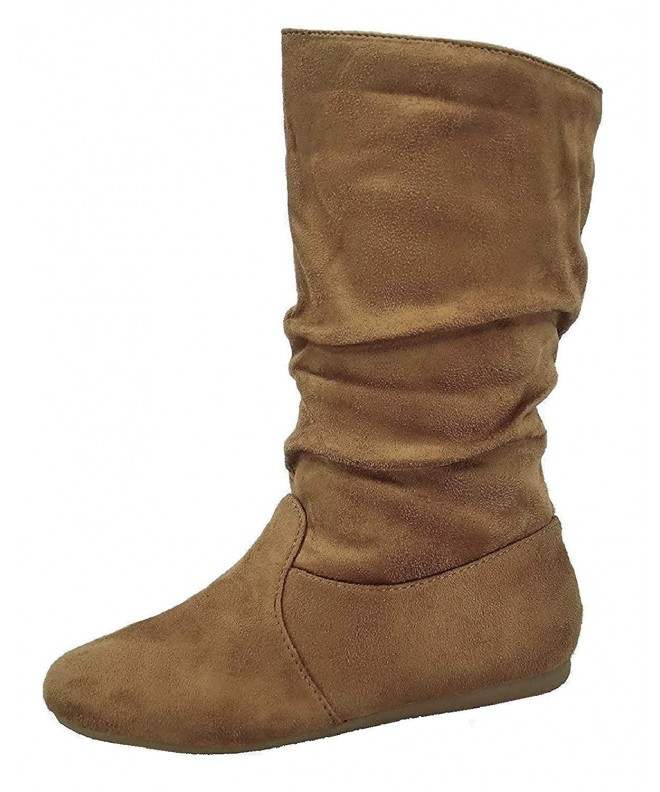 Boots Girl's Kids Fashion Slouch Faux Suede Boots Mid Calf - Tan-23 - CO18KZKWDSA $37.98