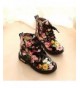Boots Winter Children Girls Boots with Fur Floral Print Kids Martin Shoes Warm Plush Snow Baby Booties - Fur Black - C7186Q85...
