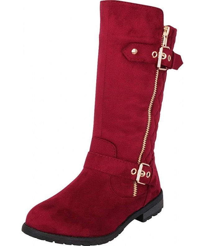 Boots Girls' Quilted Strappy Buckle Mid-Calf Riding Boot (Toddler/Little Kid/Big Kid) - Burgundy Imsu - C818IIK4UOT $47.99