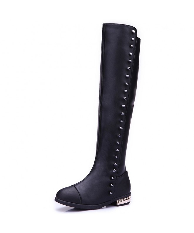 Boots Girl's Princess Style Long Waterproof Leather Riding Boots - Black - C412MYCR088 $59.57