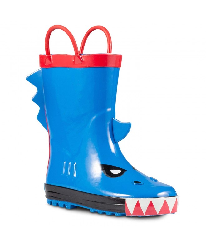 Boots Children's Rubber Rain Boots - Little Kids & Toddler - Boys & Girls Patterns - Blue (Angry Shark Fin) - CQ18GEHAIYX $43.79