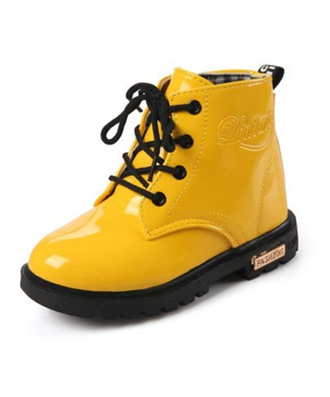 Boots Kids Boys Girls Waterproof Side Zipper Lace-Up Ankle Rain Martin Boots (Toddler/Little Kid) - A-yellow - CX18ISW0ES9 $2...