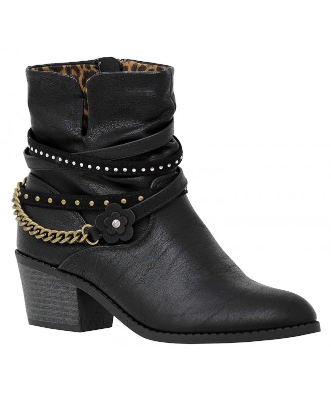Boots Girl's Cute Strappy Low Heeled Ankle Boots - Black Nb*r - CM18KR7I9ZO $54.02
