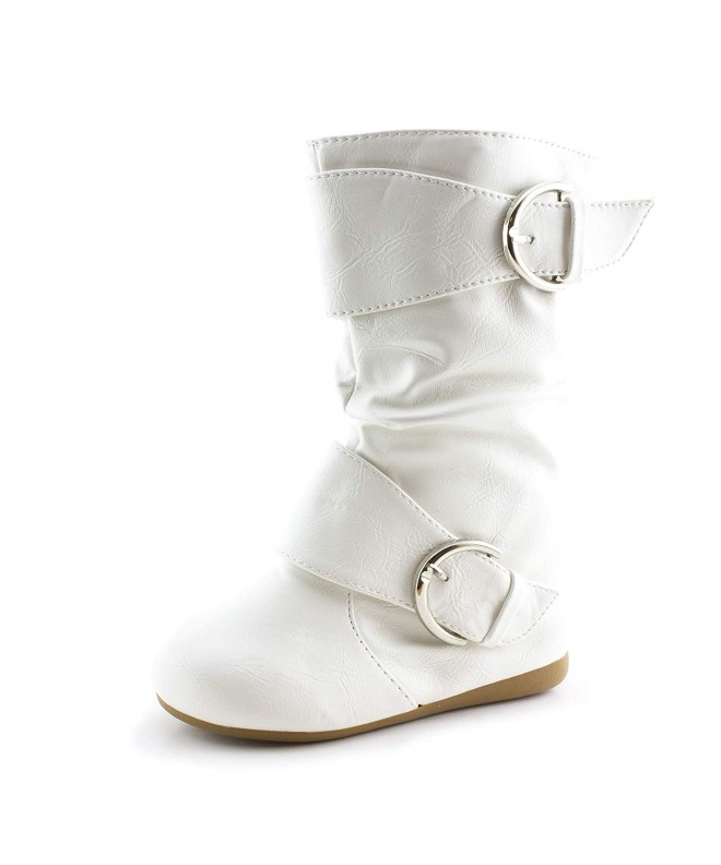 Boots Girls Faux Leather Two Buckle Mid Calf Slouch Boots (Toddler) - White - CR18KQMRHE8 $50.73
