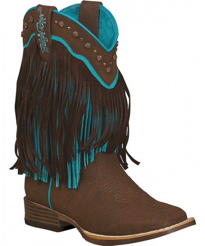Boots Girls' Candace Zipper Fringe Boot Square Toe - Brown - CG12D4IERUF $91.70